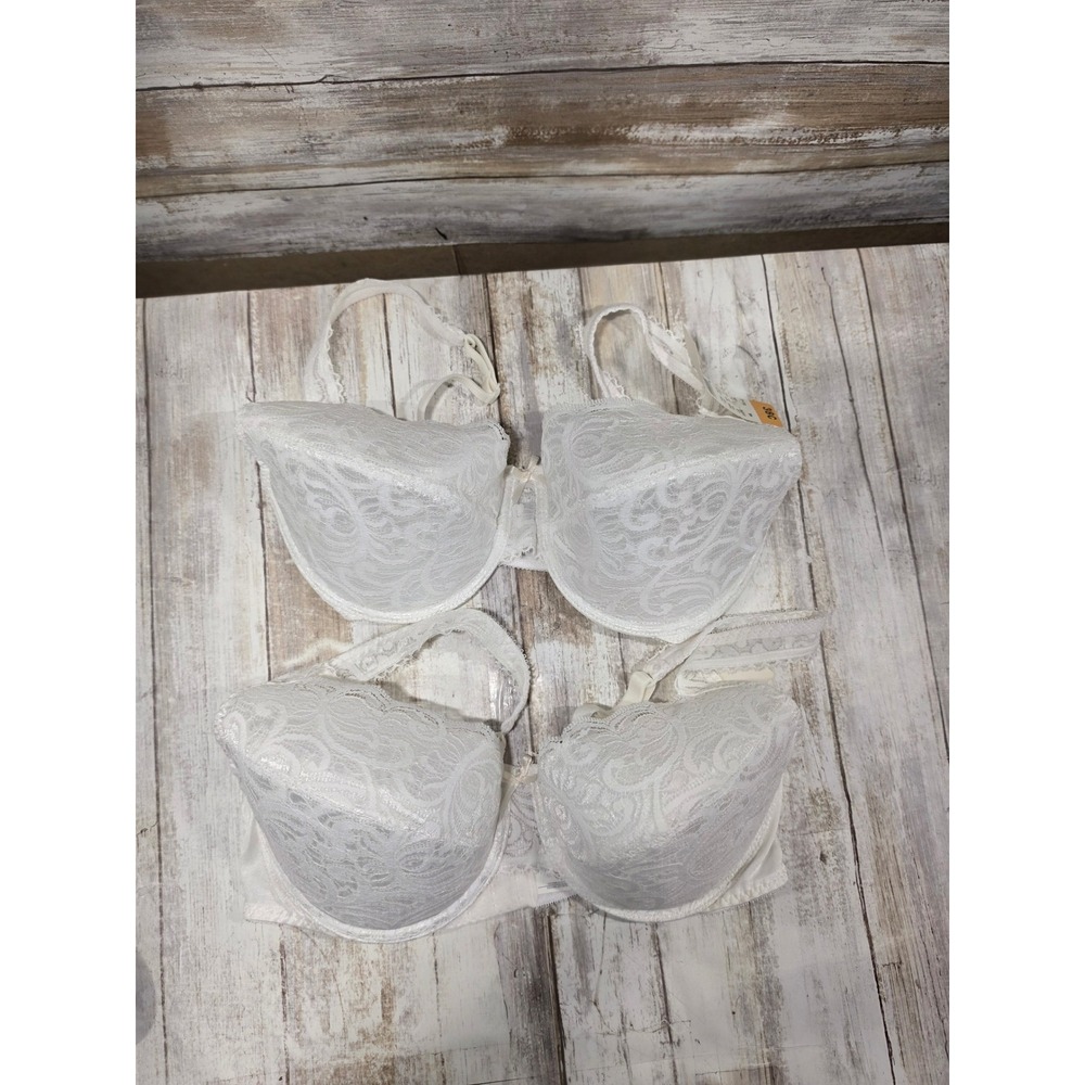2- Hanes Her Way White Floral Lace Underwire Bra 38C White Adjustable Straps